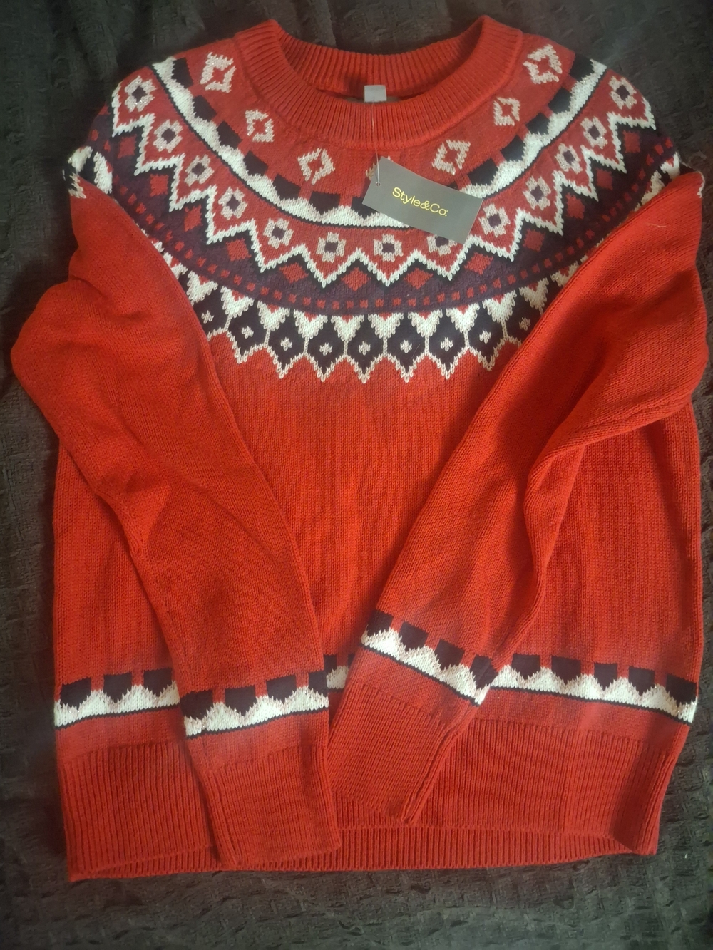 Red Fair Isle Crewneck Sweater for Women
